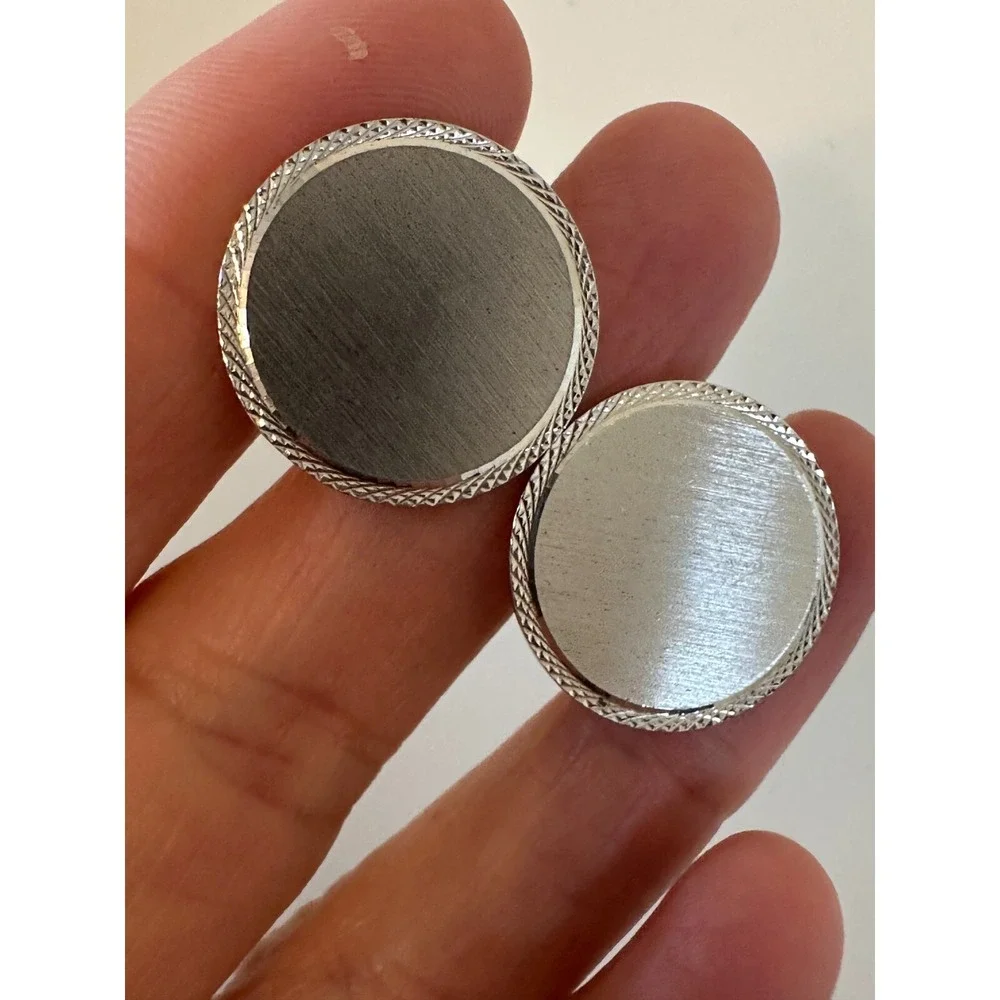 Lamode Sterling Silver Cufflinks Round Etched Edges Signed Circles 925‎